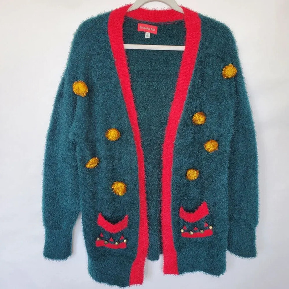 Blizzard Bay Vintage Christmas Ugly Knit Open Cardigan Sweater Size Small Pocket - Picture 5 of 13